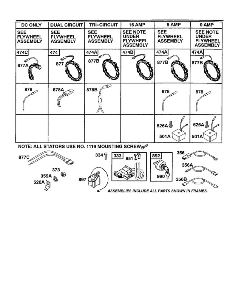 Circuits And Magneto Armature Diagram and Parts List for 422700-422799 2107- 2281- 2500 Briggs and Stratton Engine